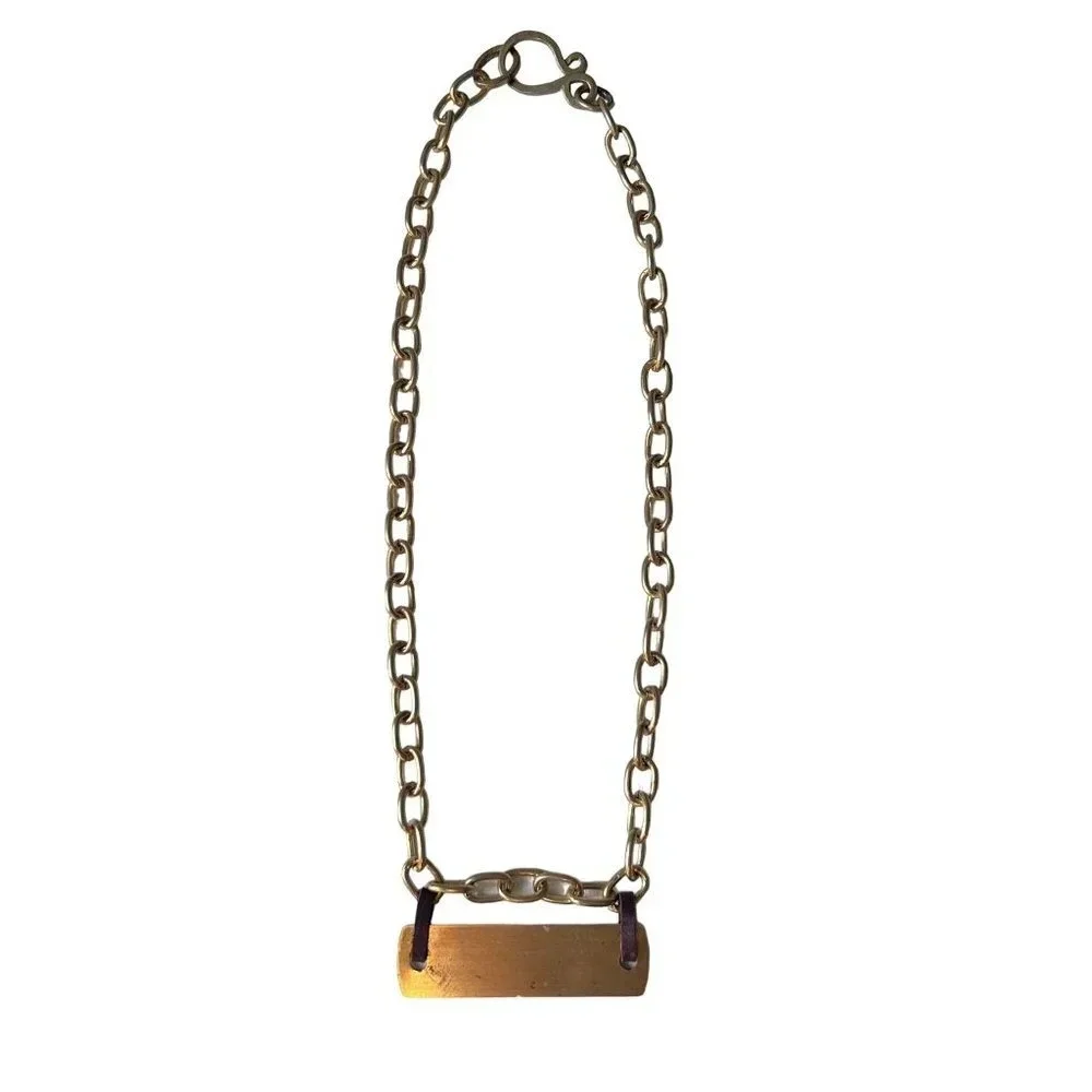Brass Chain Link Nameplate Necklace - Picture 3 of 8